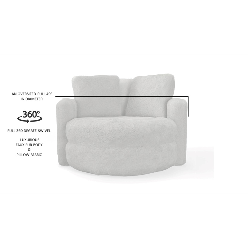 Pemberly Row Faux Fur Natural Tone Oversized Swivel Barrel Accent Chair