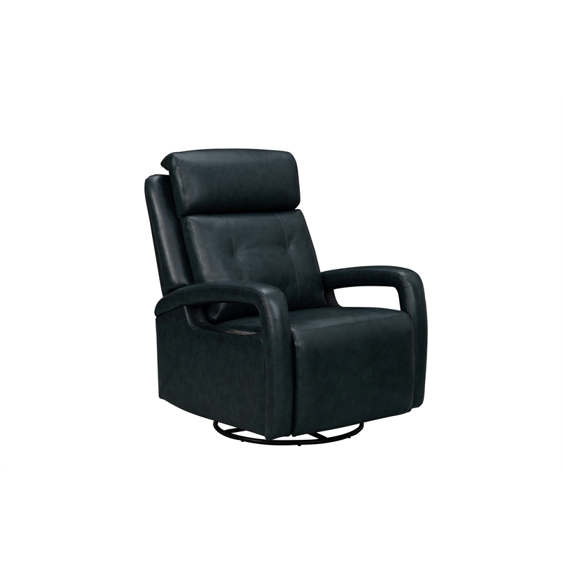 Pemberly Row Leather Power Swivel Glider Recliner in Midnight Blue