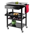 Pemberly Row Kitchen Cart with Stainless Steel Top and Black Finish