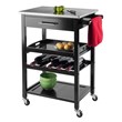 Pemberly Row Kitchen Cart with Stainless Steel Top and Black Finish