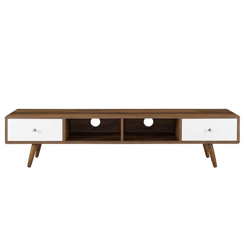 Pemberly Row 70 in Modern Wood TV Stand in Walnut and White Finish