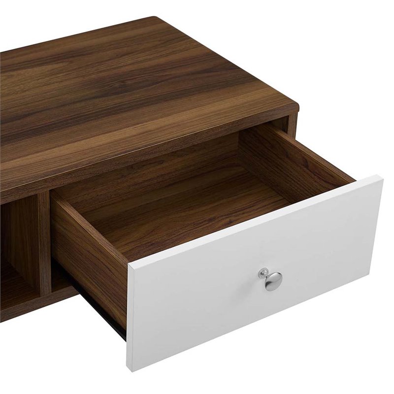 Pemberly Row 70 in Modern Wood TV Stand in Walnut and White Finish