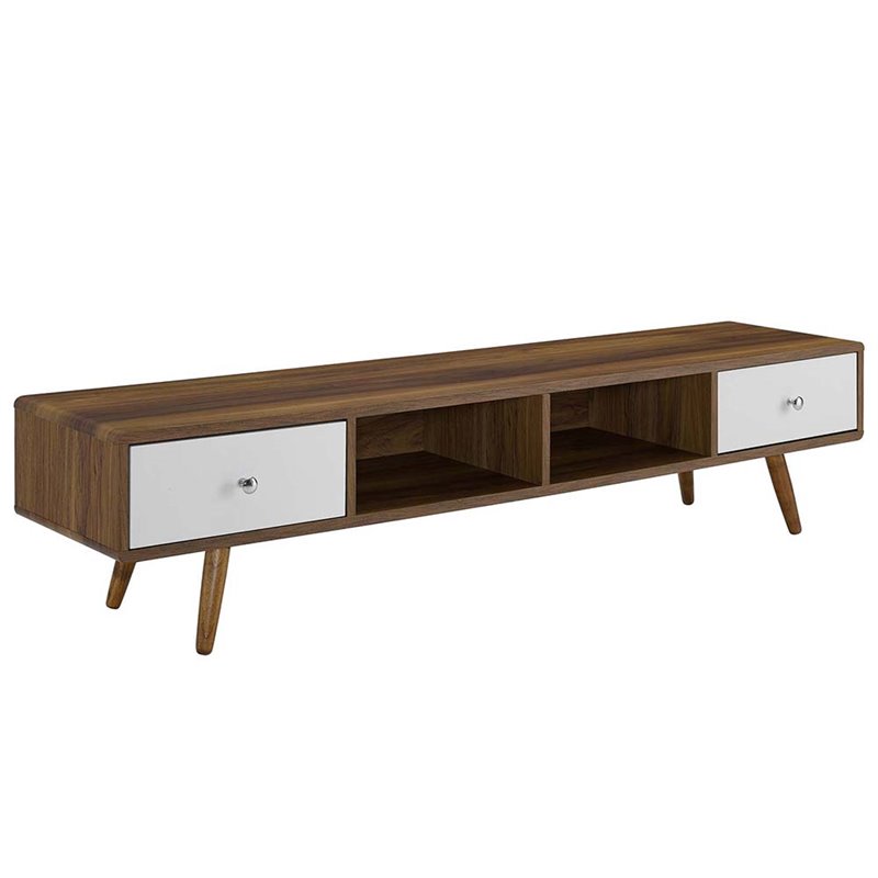 Pemberly Row 70 in Modern Wood TV Stand in Walnut and White Finish
