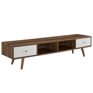 Pemberly Row 70 in Modern Wood TV Stand in Walnut and White Finish