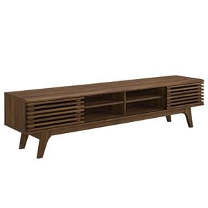 Pemberly Row 70&quot Modern Wood Media Console in Walnut for TVs up to 78&quot