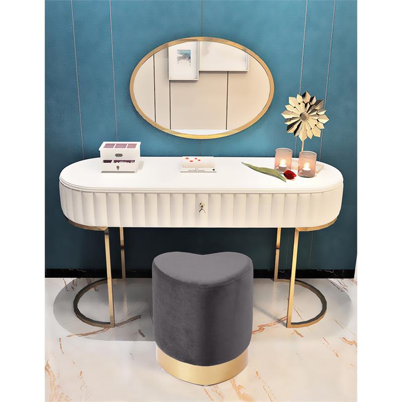 Pemberly Row Velvet Ottoman with Goldtone Base in Gray Fabric