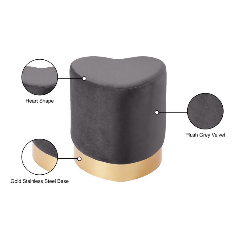 Pemberly Row Velvet Ottoman with Goldtone Base in Gray Fabric