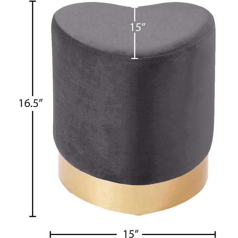 Pemberly Row Velvet Ottoman with Goldtone Base in Gray Fabric