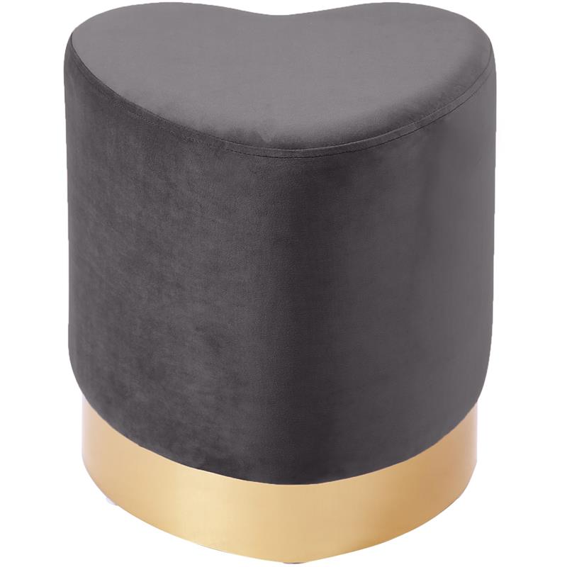 Pemberly Row Velvet Ottoman with Goldtone Base in Gray Fabric
