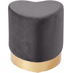 Pemberly Row Velvet Ottoman with Goldtone Base in Gray Fabric