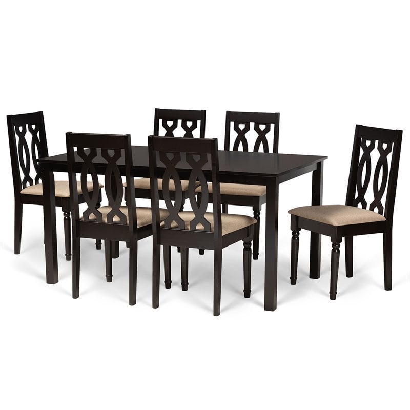 Pemberly Row 7-Piece Dining Set with Cut-Out Back Chairs in Dark Brown