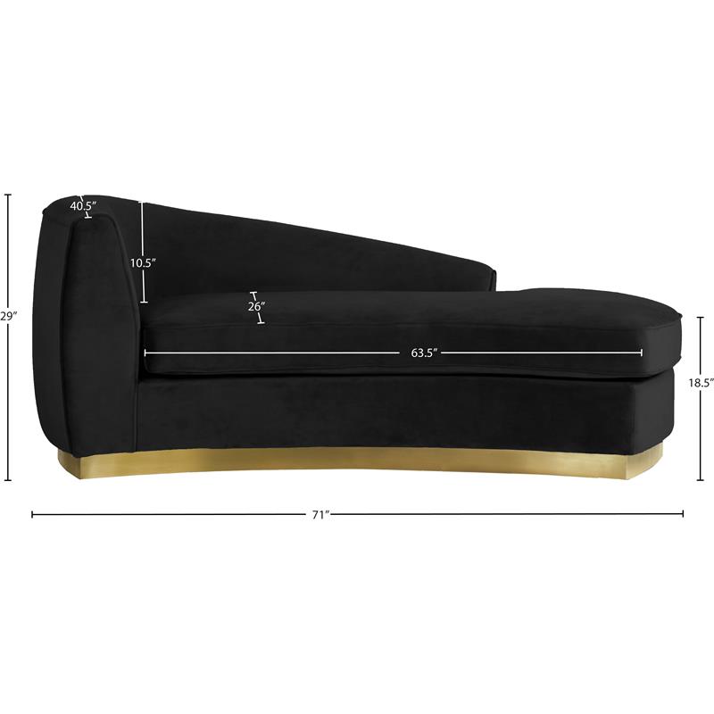 Pemberly Row Velvet Chaise in Black with Gold Base and Curved Design