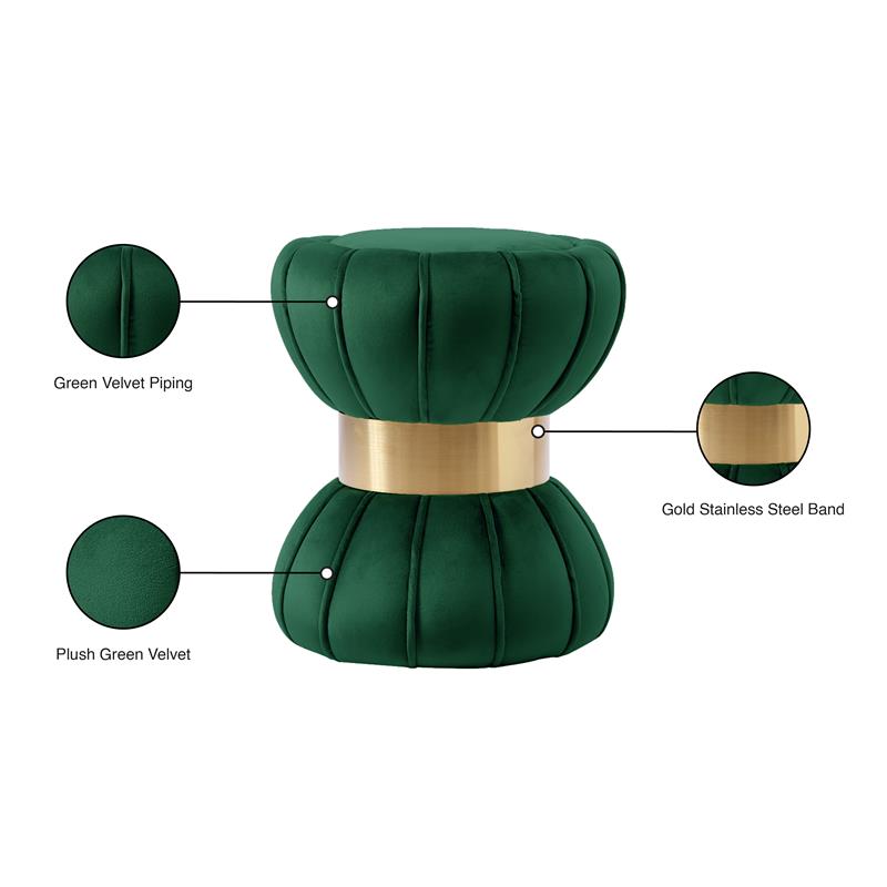 Pemberly Row Green Velvet Hourglass Ottoman with Gold Band