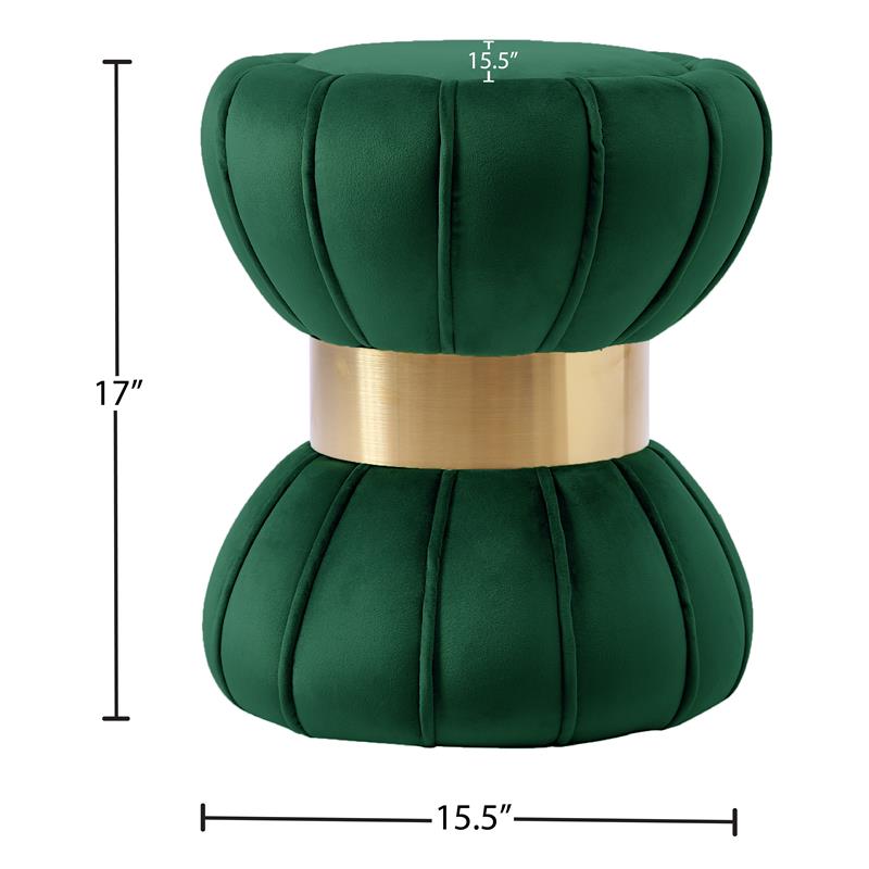 Pemberly Row Green Velvet Hourglass Ottoman with Gold Band
