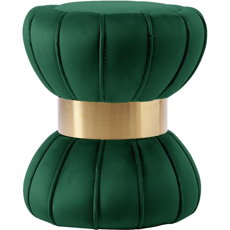 Pemberly Row Green Velvet Hourglass Ottoman with Gold Band