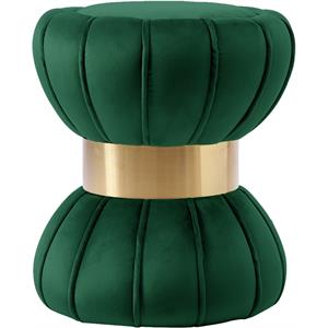 Pemberly Row Green Velvet Hourglass Ottoman with Gold Band
