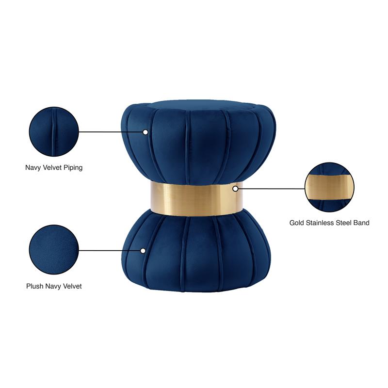 Pemberly Row Navy Velvet Hourglass Ottoman with Gold Band