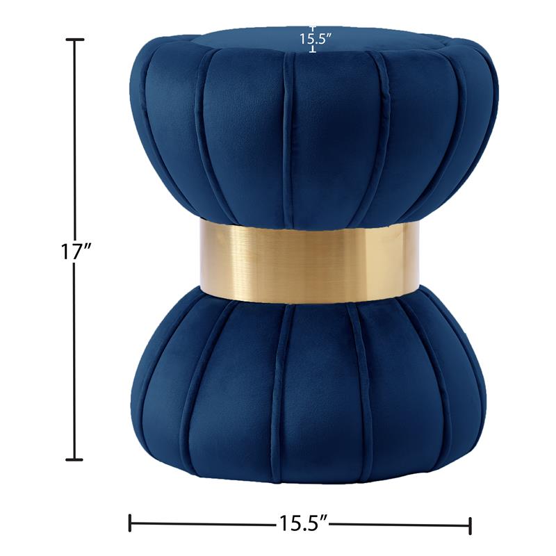Pemberly Row Navy Velvet Hourglass Ottoman with Gold Band
