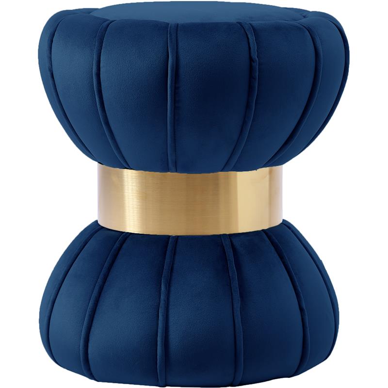 Pemberly Row Navy Velvet Hourglass Ottoman with Gold Band