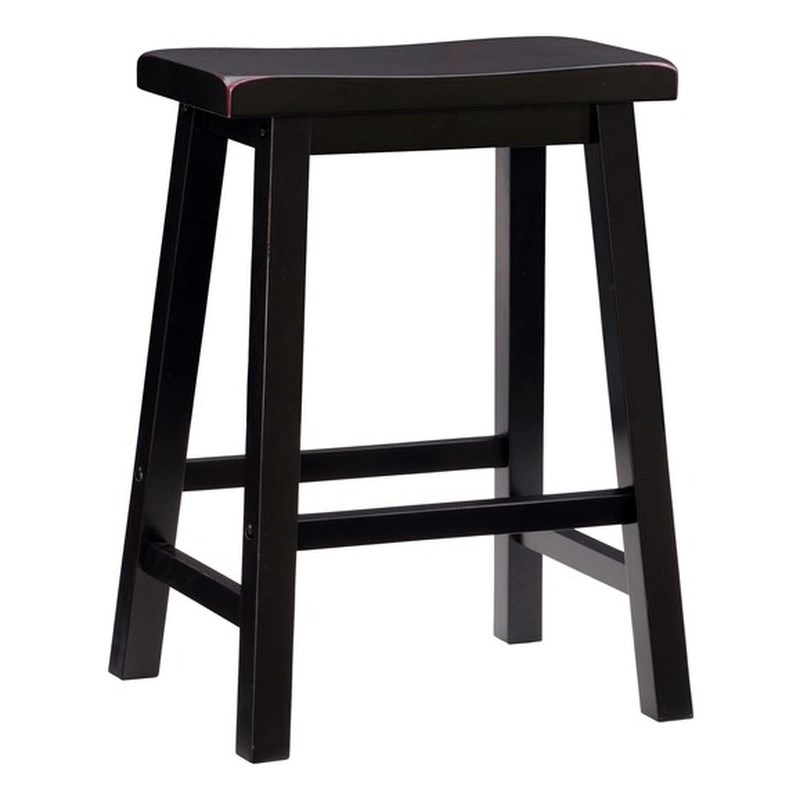Pemberly Row Backless Saddle Seat Wood Counter Stool in Antique Black