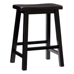 Pemberly Row Backless Saddle Seat Wood Counter Stool in Antique Black