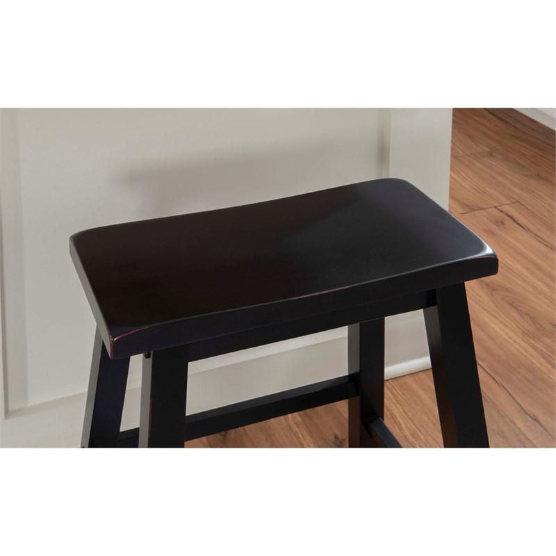 Pemberly Row Backless Saddle Seat Wood Counter Stool in Antique Black