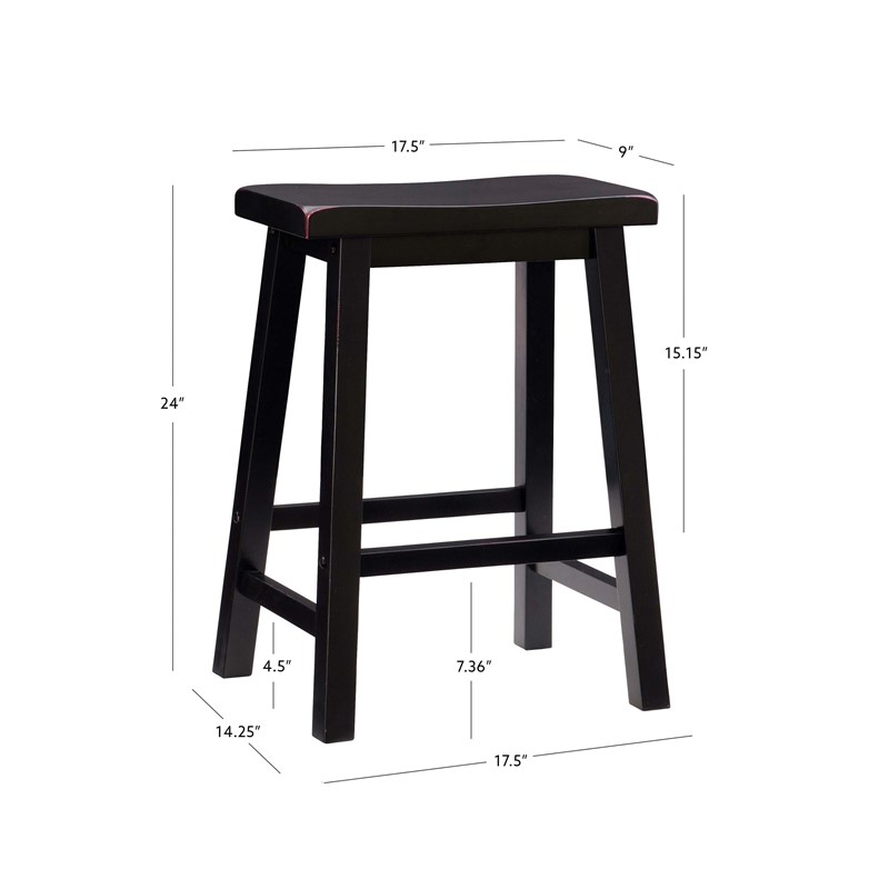 Pemberly Row Backless Saddle Seat Wood Counter Stool in Antique Black