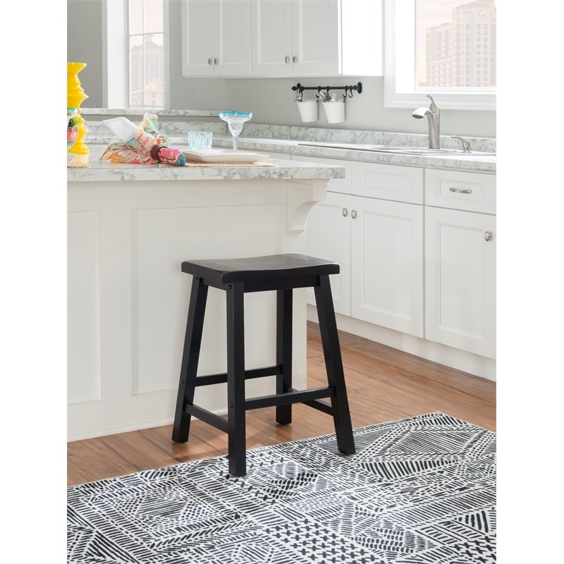 Pemberly Row Backless Saddle Seat Wood Counter Stool in Antique Black