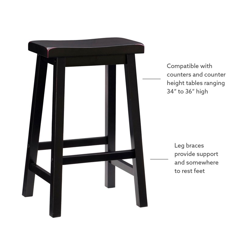 Pemberly Row Backless Saddle Seat Wood Counter Stool in Antique Black
