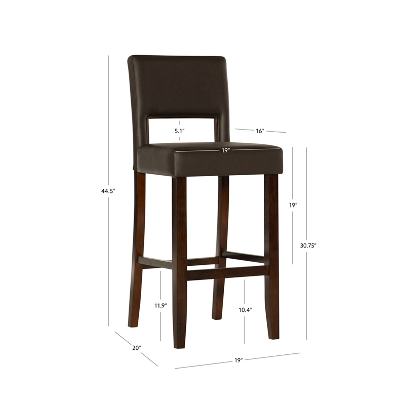 Pemberly Row Faux Leather Bar Stool in Brown with Espresso Wood Finish