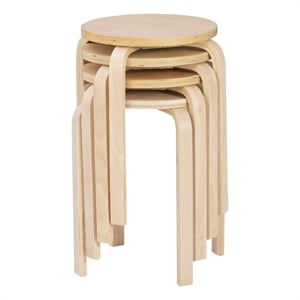 Pemberly Row Bentwood Round Stacking Wood Stools in Natural Finish (Set of 4)