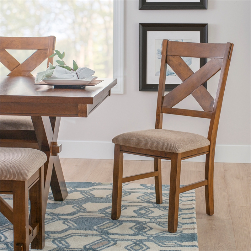 Pemberly Row 9 Piece Wood Dining Set with Padded Seats in Hazelnut