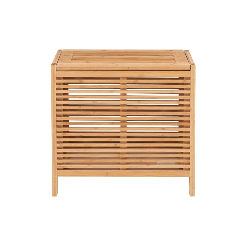 Pemberly Row Bamboo Slatted Hamper with Wide Top in Warm Natural Finish