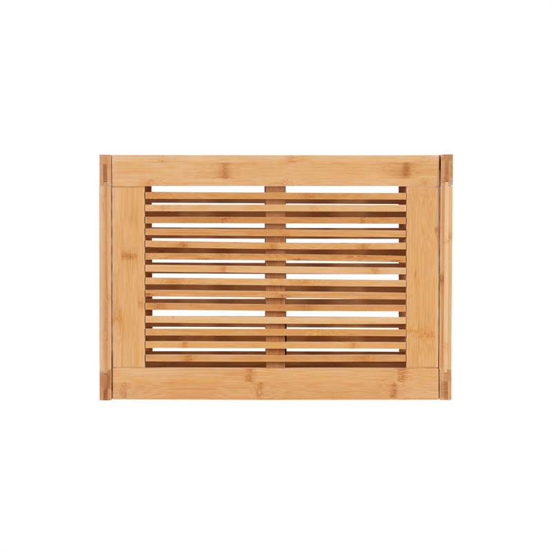 Pemberly Row Bamboo Slatted Hamper with Wide Top in Warm Natural Finish