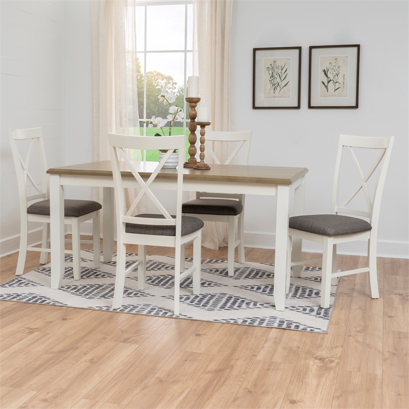 Pemberly Row 5 Piece Upholstered Dining Set Wood Taupe and White