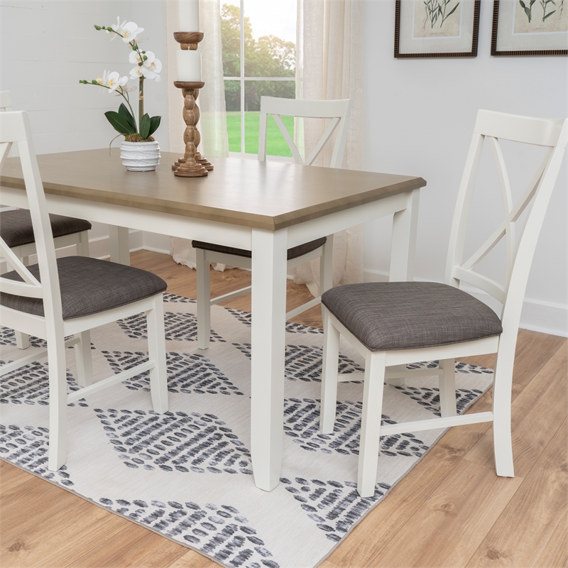 Pemberly Row 5 Piece Upholstered Dining Set Wood Taupe and White