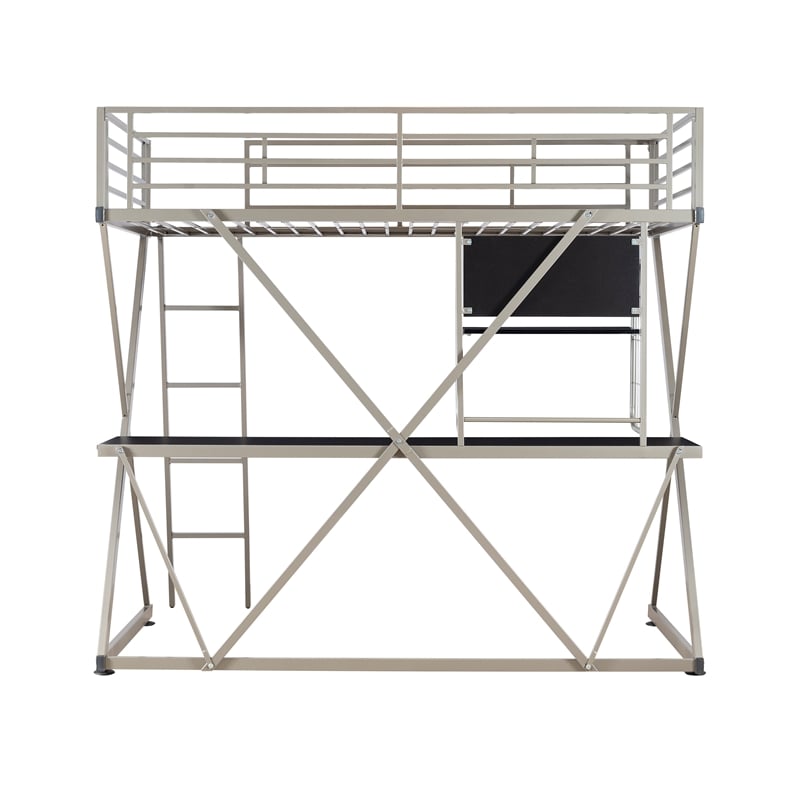 Pemberly Row Metal Twin Loft Bed with Desk in Pewter Finish