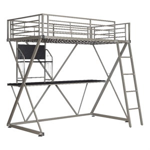 Pemberly Row Metal Twin Loft Bed with Desk in Pewter Finish