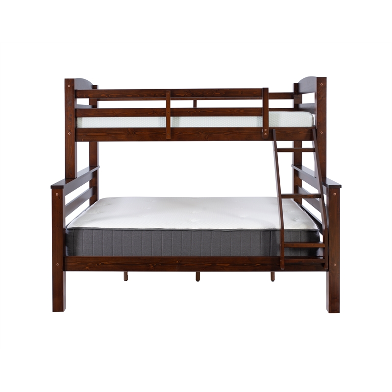 Pemberly Row Twin Over Full Wood Bunk Bed with Ladder in Espresso
