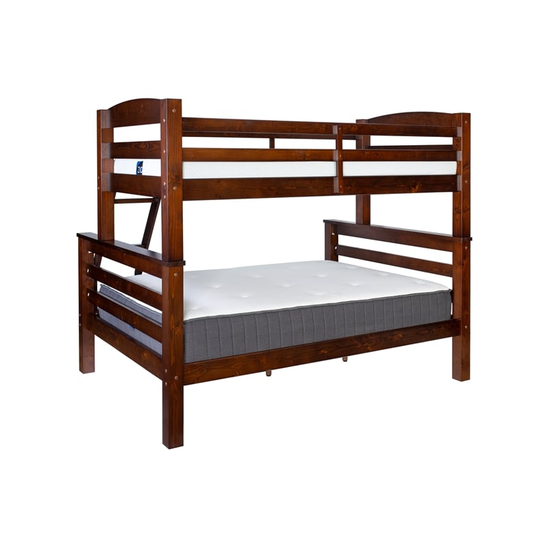 Pemberly Row Twin Over Full Wood Bunk Bed with Ladder in Espresso