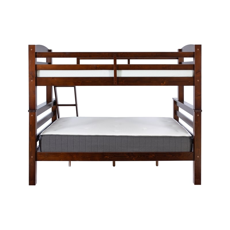Pemberly Row Twin Over Full Wood Bunk Bed with Ladder in Espresso