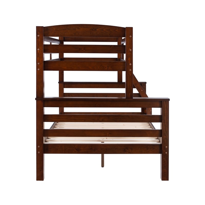 Pemberly Row Twin Over Full Wood Bunk Bed with Ladder in Espresso