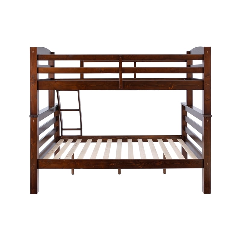 Pemberly Row Twin Over Full Wood Bunk Bed with Ladder in Espresso