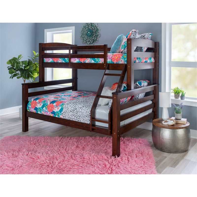 Pemberly Row Twin Over Full Wood Bunk Bed with Ladder in Espresso