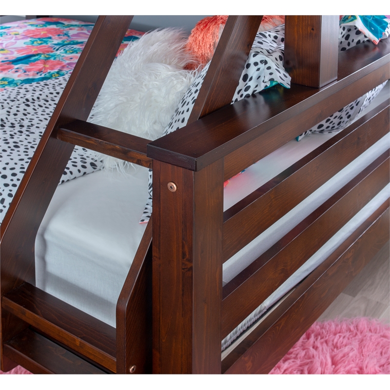 Pemberly Row Twin Over Full Wood Bunk Bed with Ladder in Espresso