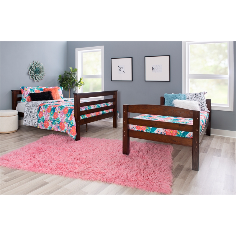 Pemberly Row Twin Over Full Wood Bunk Bed with Ladder in Espresso