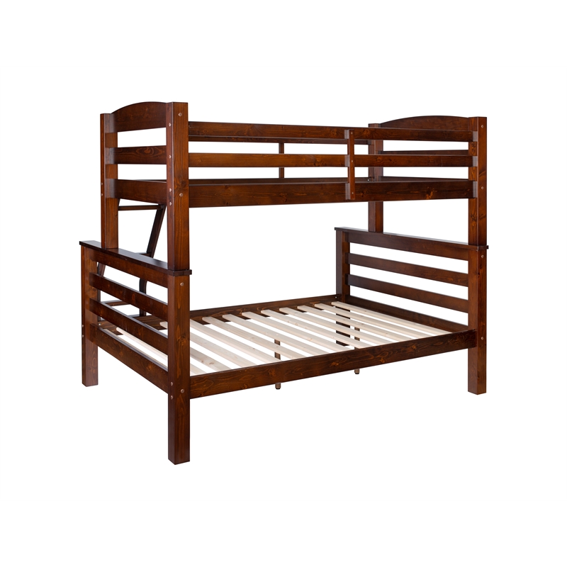 Pemberly Row Twin Over Full Wood Bunk Bed with Ladder in Espresso