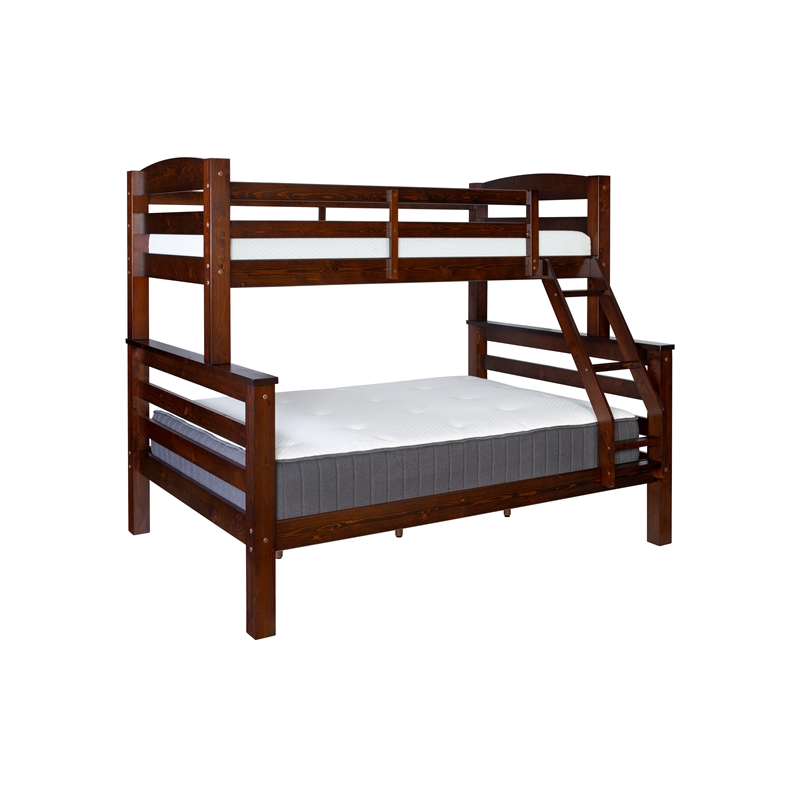 Pemberly Row Twin Over Full Wood Bunk Bed with Ladder in Espresso