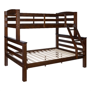 Pemberly Row Twin Over Full Wood Bunk Bed with Ladder in Espresso