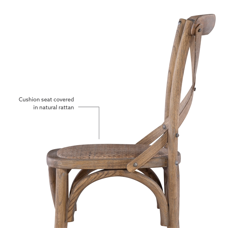 Pemberly Row Set of 2 X-Back Bentwood Dining Chairs in Gray Washed Wood